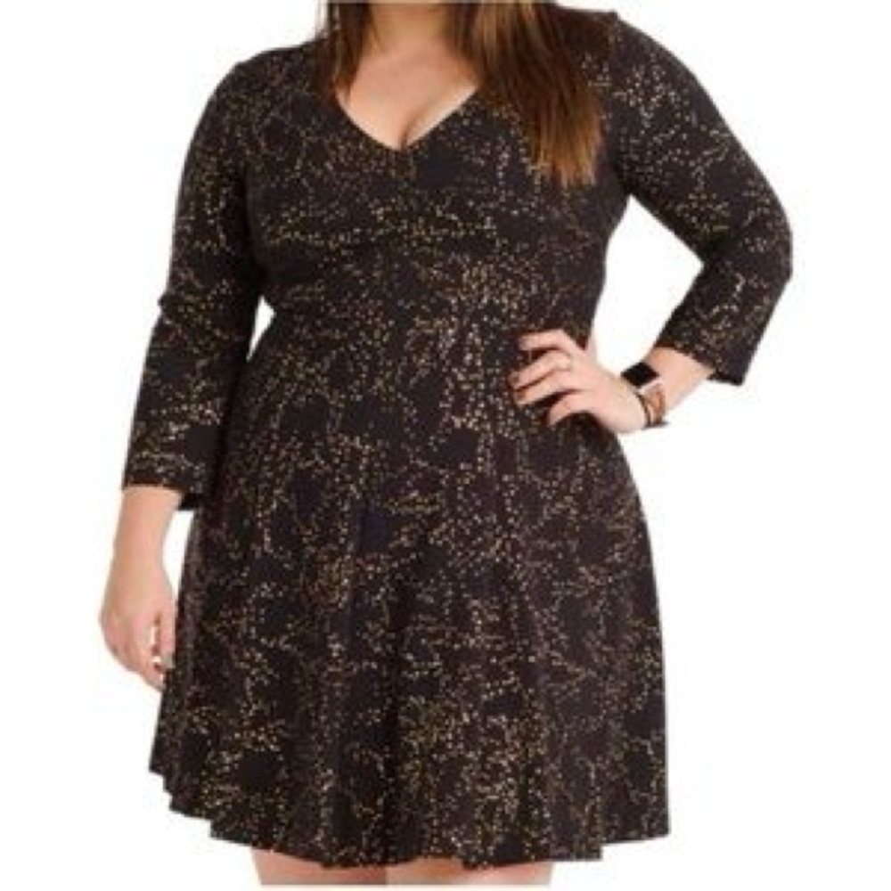 Anthropologie Hutch Elegant Black Gold Foil Polka Dot Holiday Dress Plus Size 4X